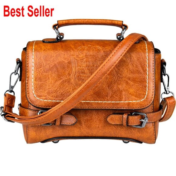 Handbags - PU Leather Crossbody Bag with Adjustable Strap and Top Handle